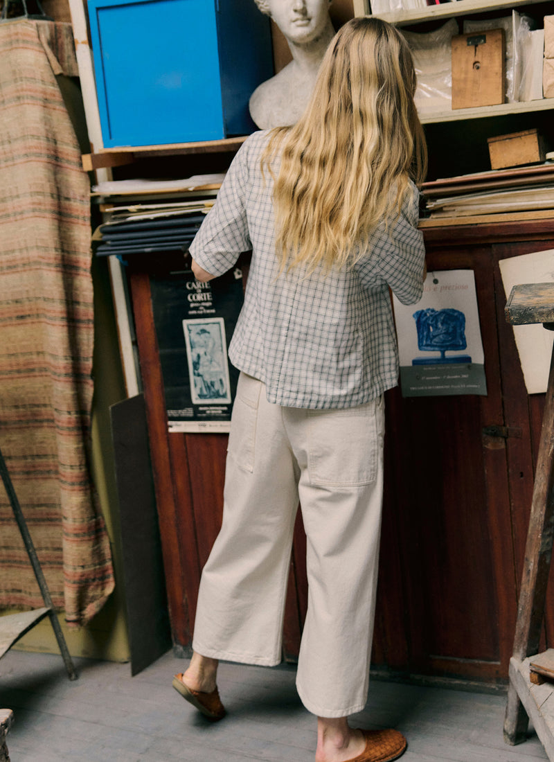 Relaxed Wide Leg Denim Trousers | Ecru