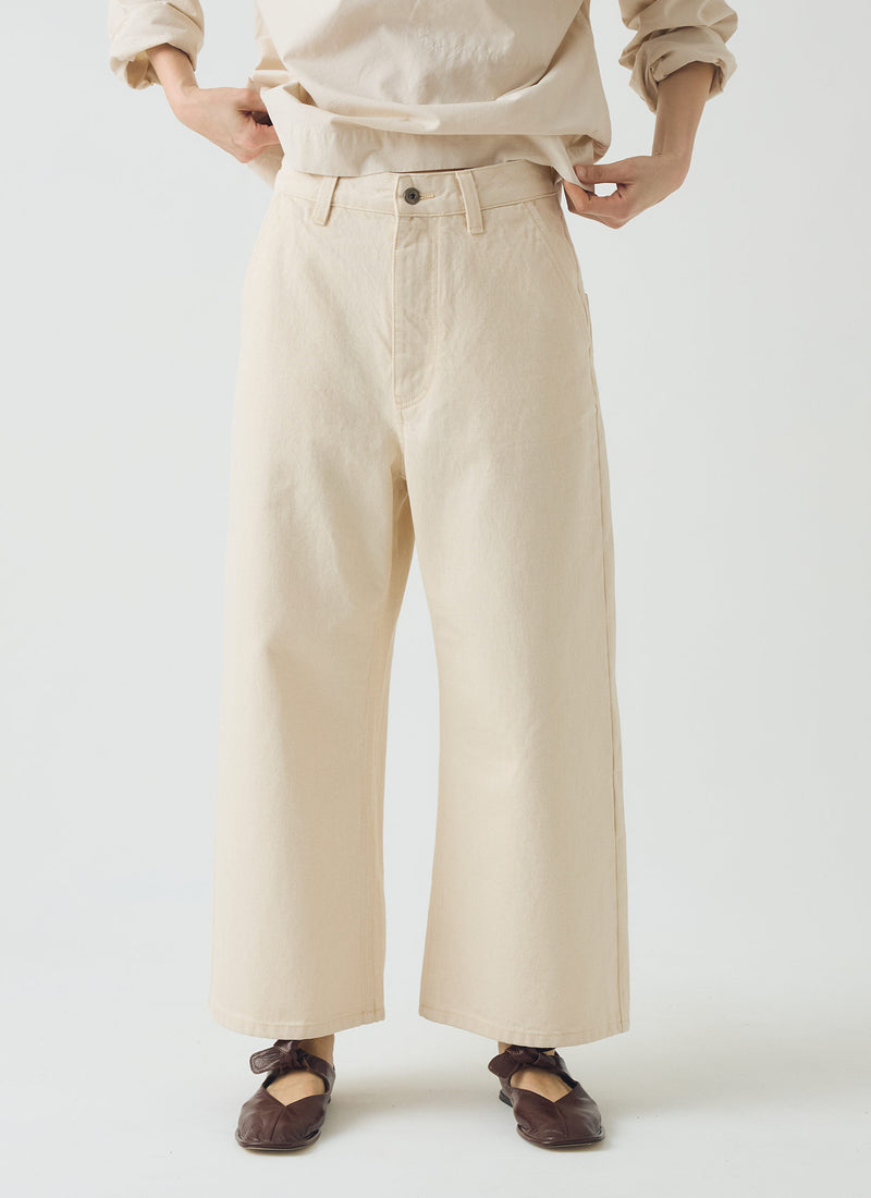 Relaxed Wide Leg Denim Trousers | Ecru