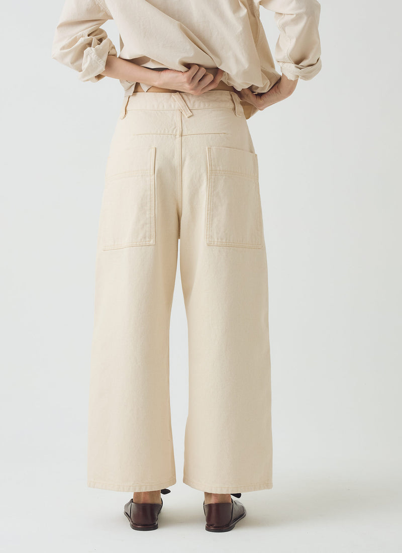Relaxed Wide Leg Denim Trousers | Ecru