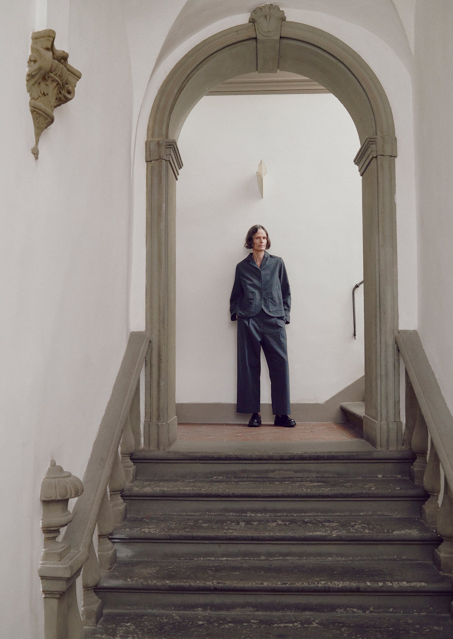 Cotton Wool Herringbone Pleat Front Trousers | Black