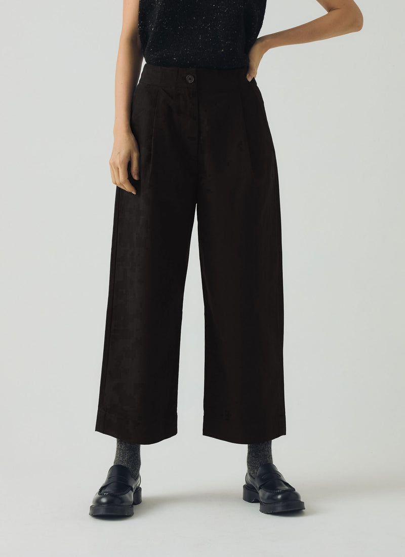 Cotton Wool Herringbone Pleat Front Trousers | Black