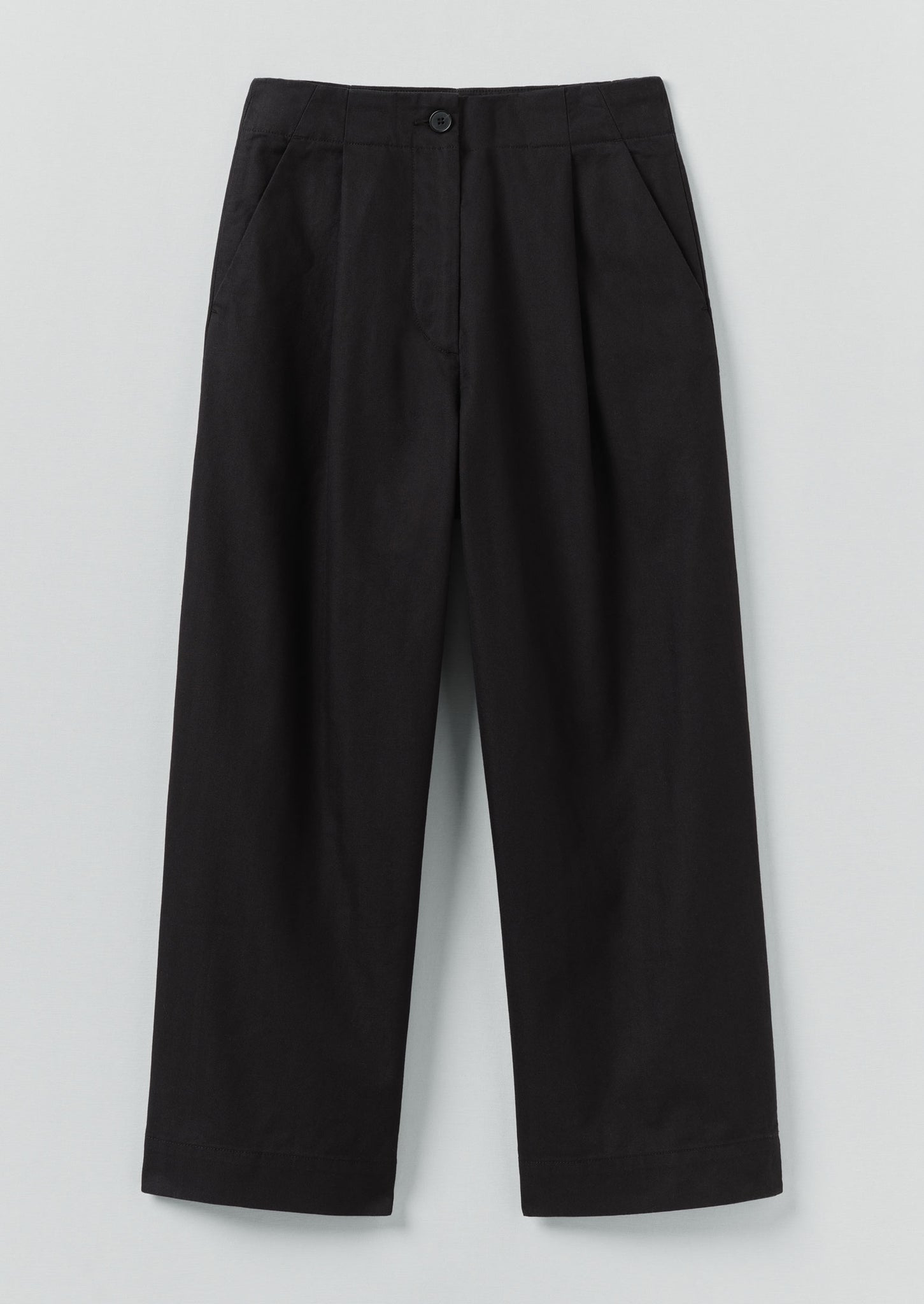 Cotton Wool Herringbone Pleat Front Trousers | Black
