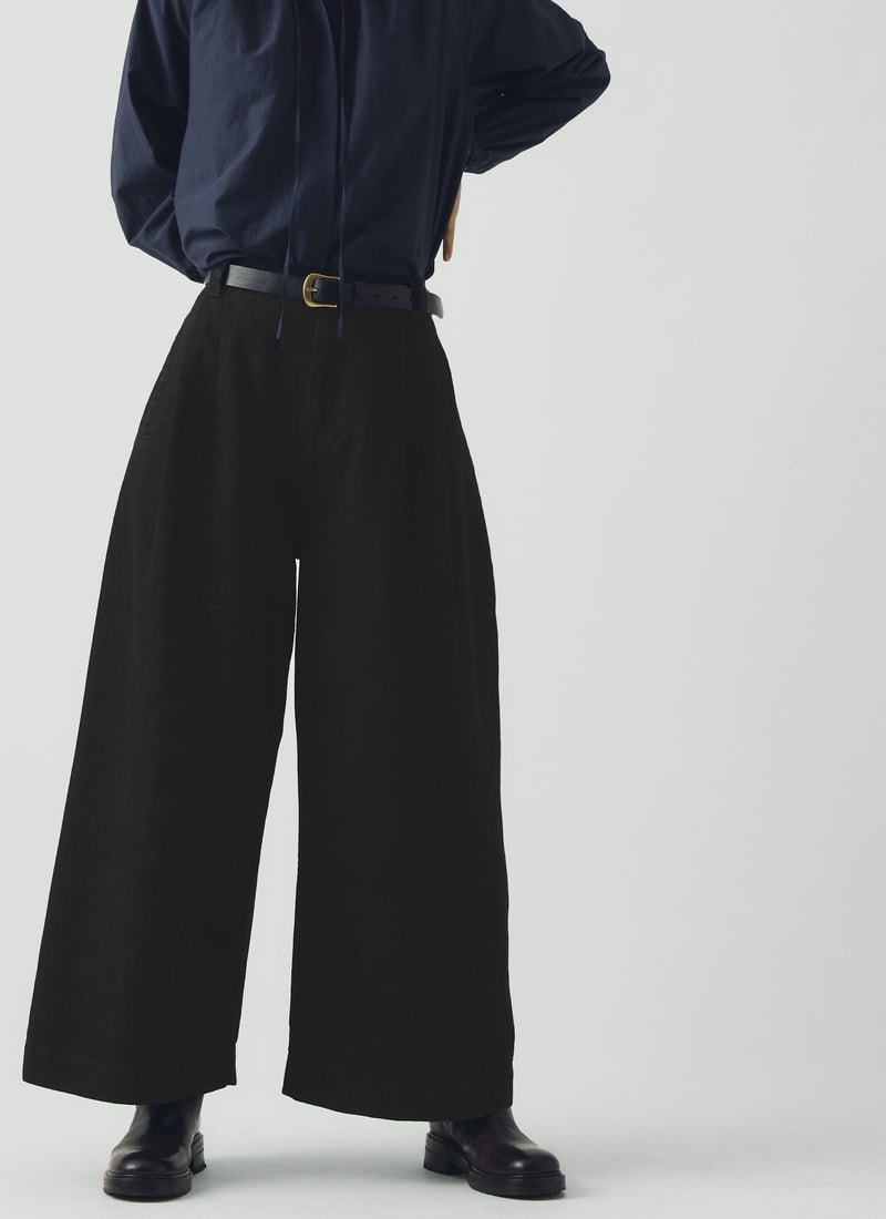 Denim Pleat Front Trousers | Carbon Black