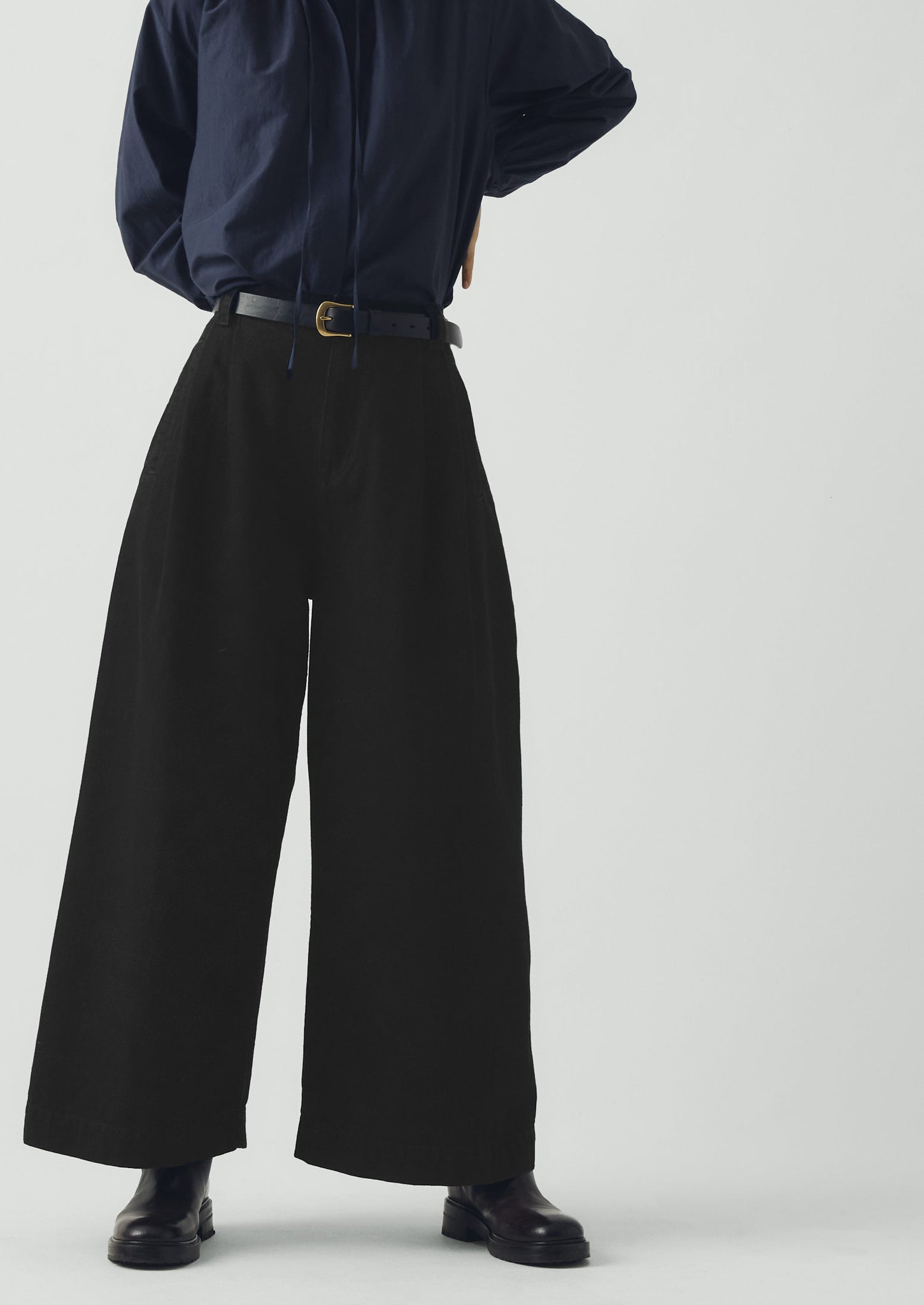Denim Pleat Front Trousers | Carbon Black