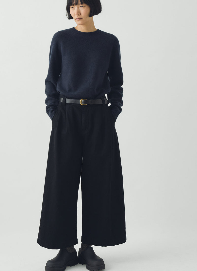 Denim Pleat Front Trousers | Carbon Black