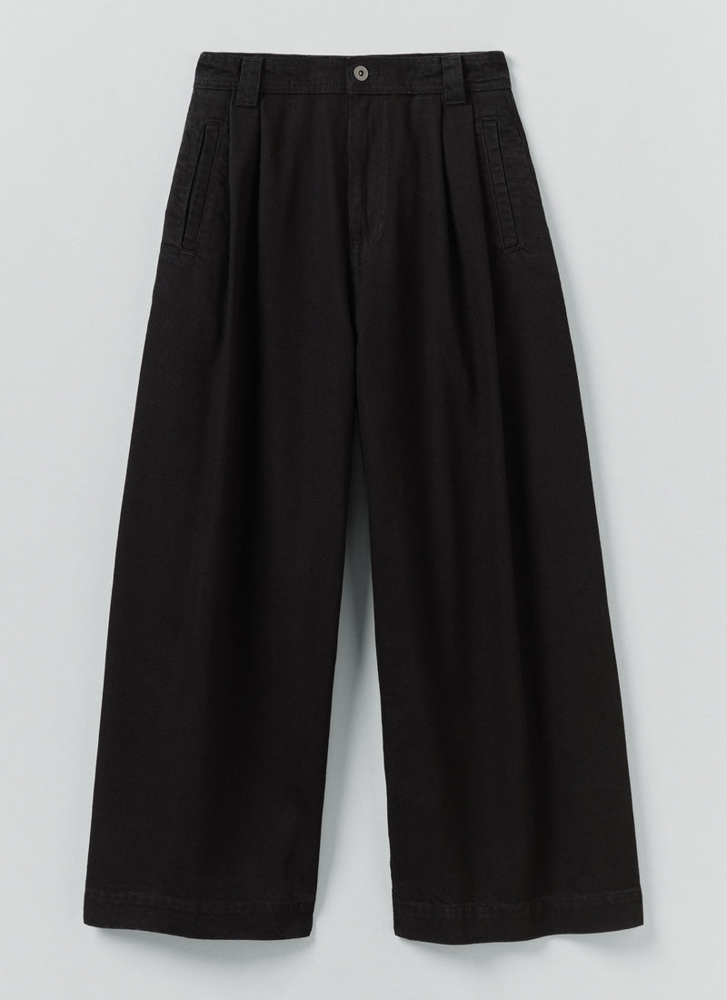 Denim Pleat Front Trousers | Carbon Black