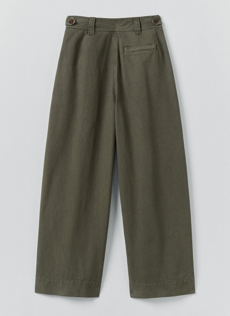 Cotton Canvas Pleat Front Trousers | Dark Olive