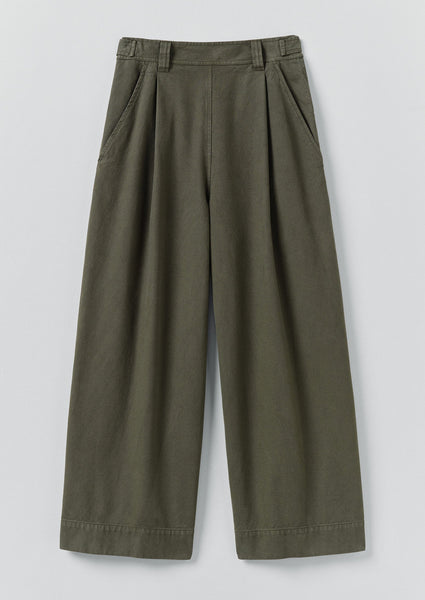 Cotton Canvas Pleat Front Trousers Dark