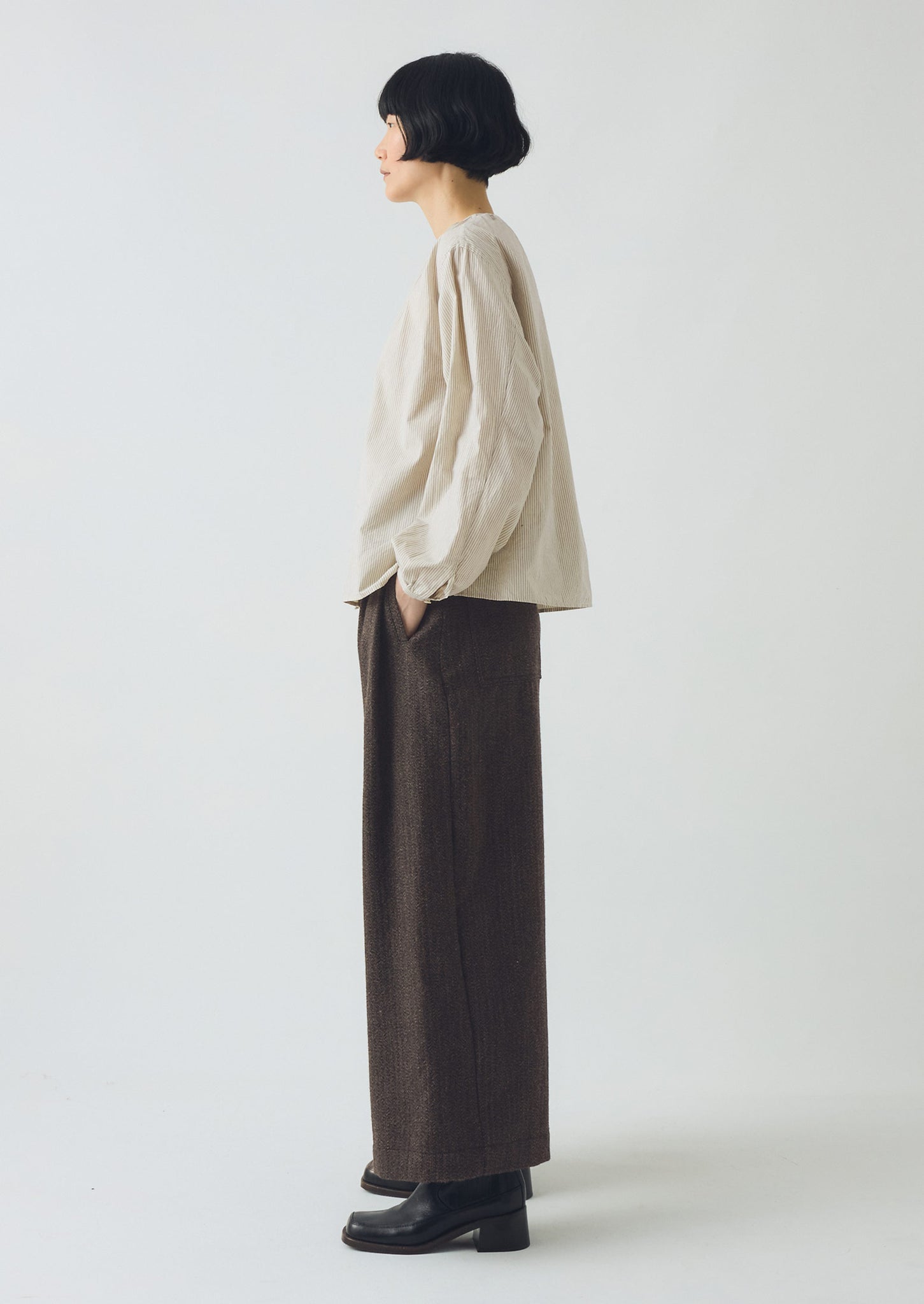 Wool Broken Herringbone Pleat Front Trousers | Charcoal Mouline