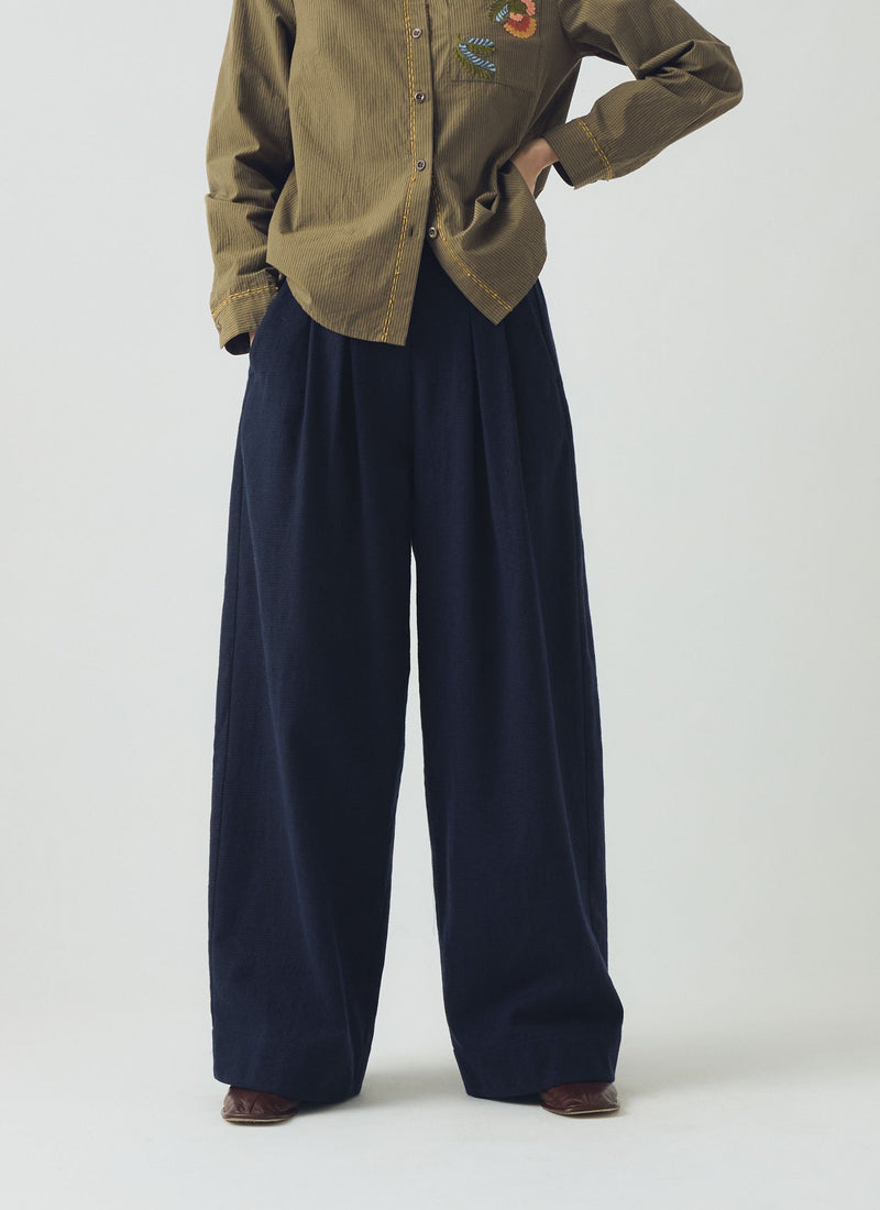 Corinne Cotton Wool Houndstooth Trousers | Dark Navy