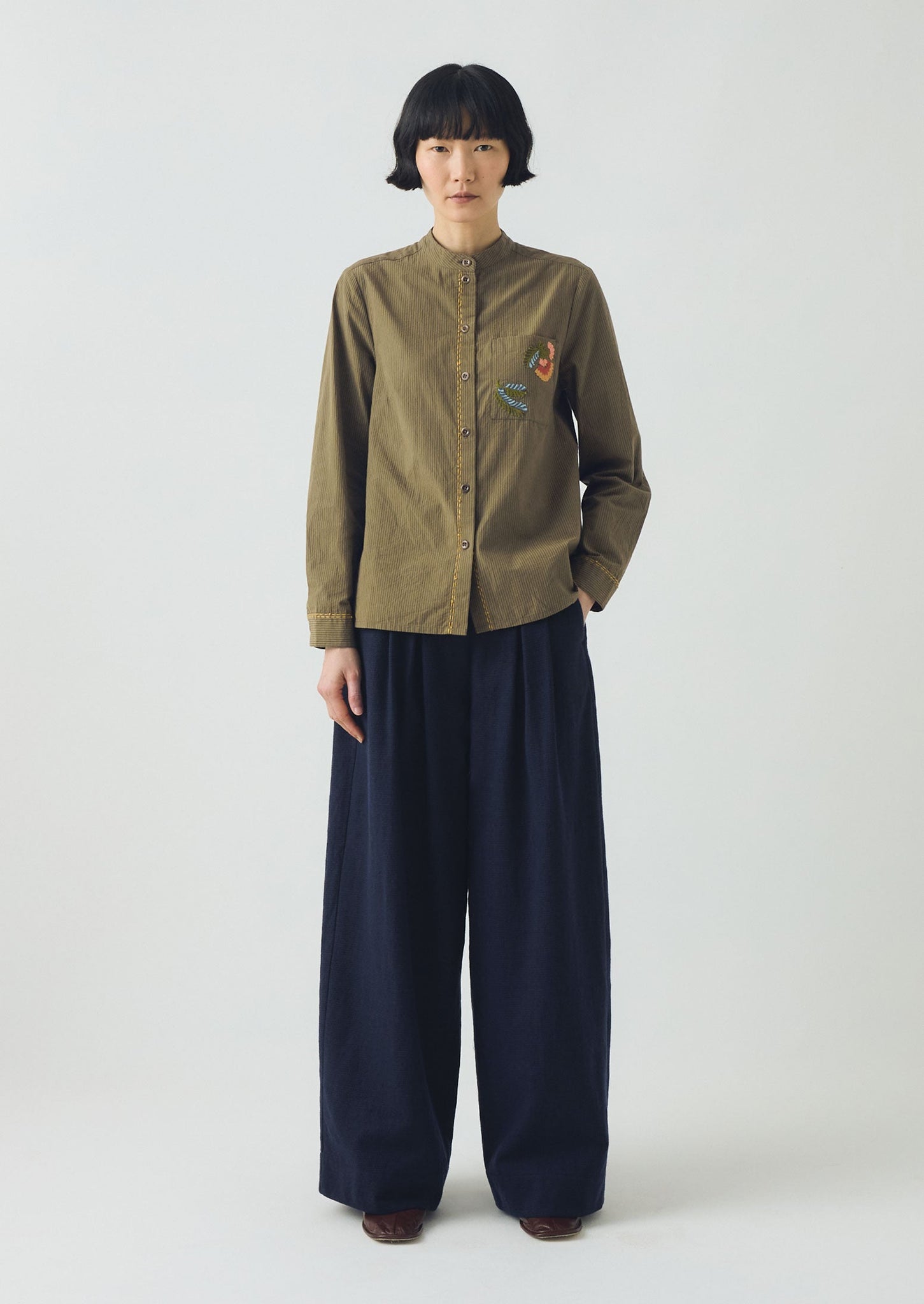 Corinne Cotton Wool Houndstooth Trousers | Dark Navy