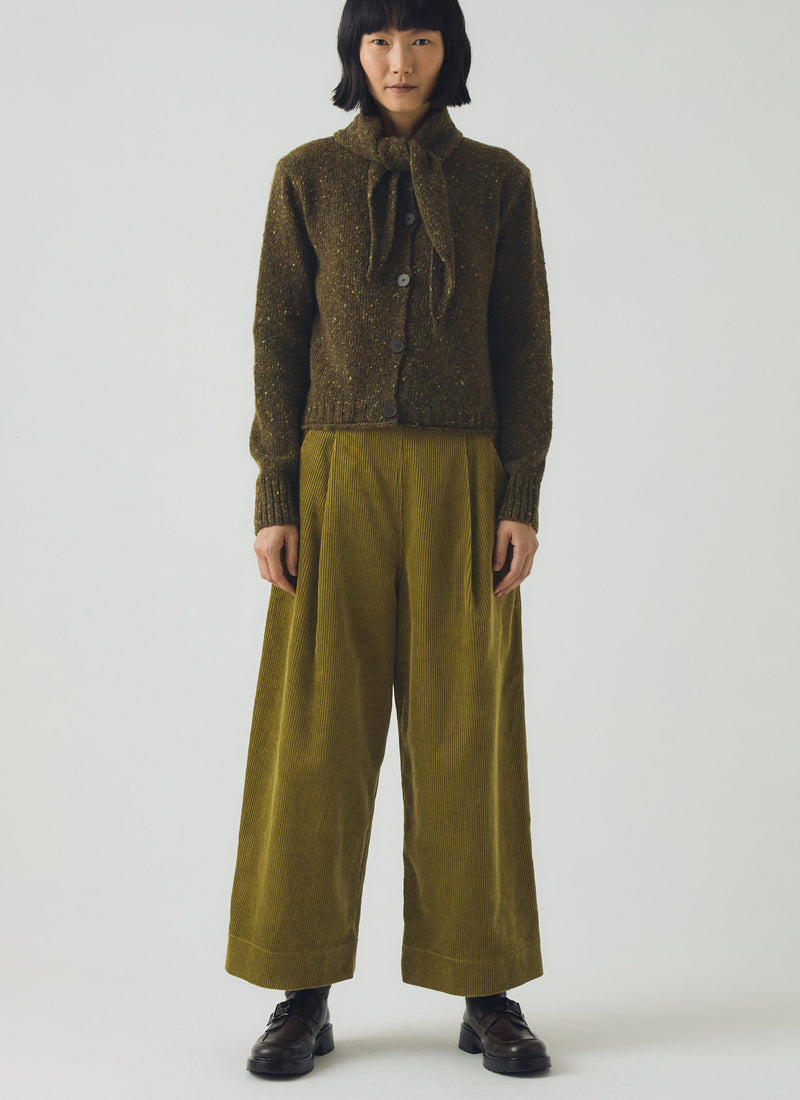 Organic Cord Pleat Front Trousers | Antique Olive