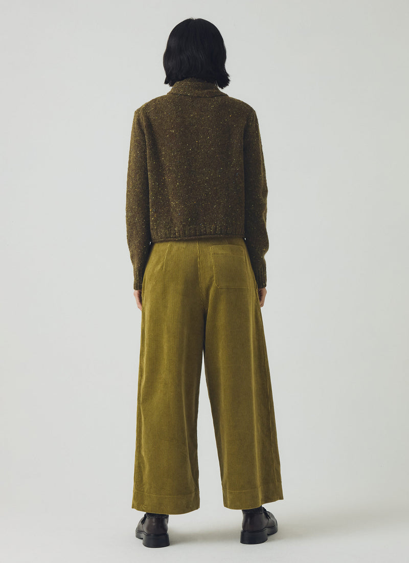 Organic Cord Pleat Front Trousers | Antique Olive