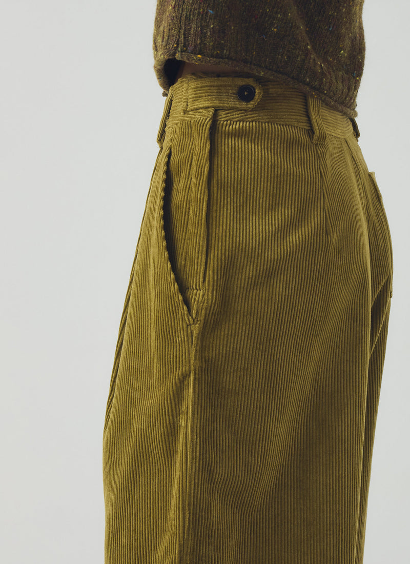 Organic Cord Pleat Front Trousers | Antique Olive