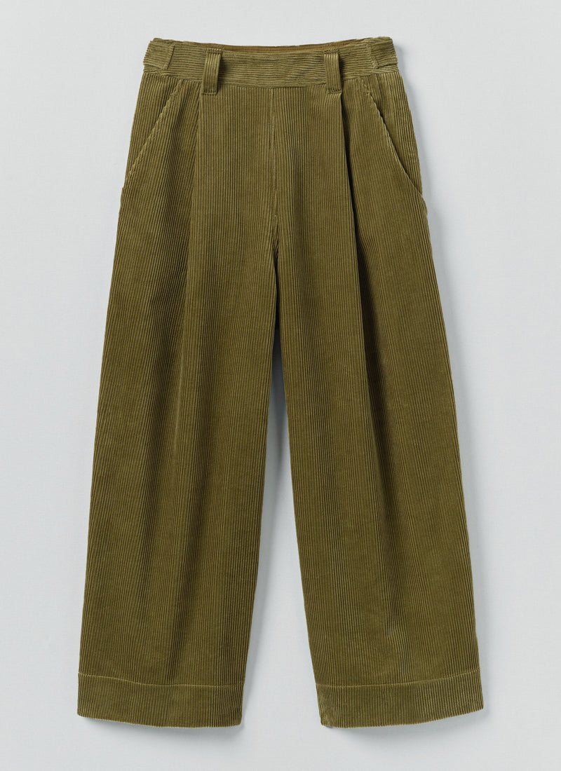 Organic Cord Pleat Front Trousers | Antique Olive