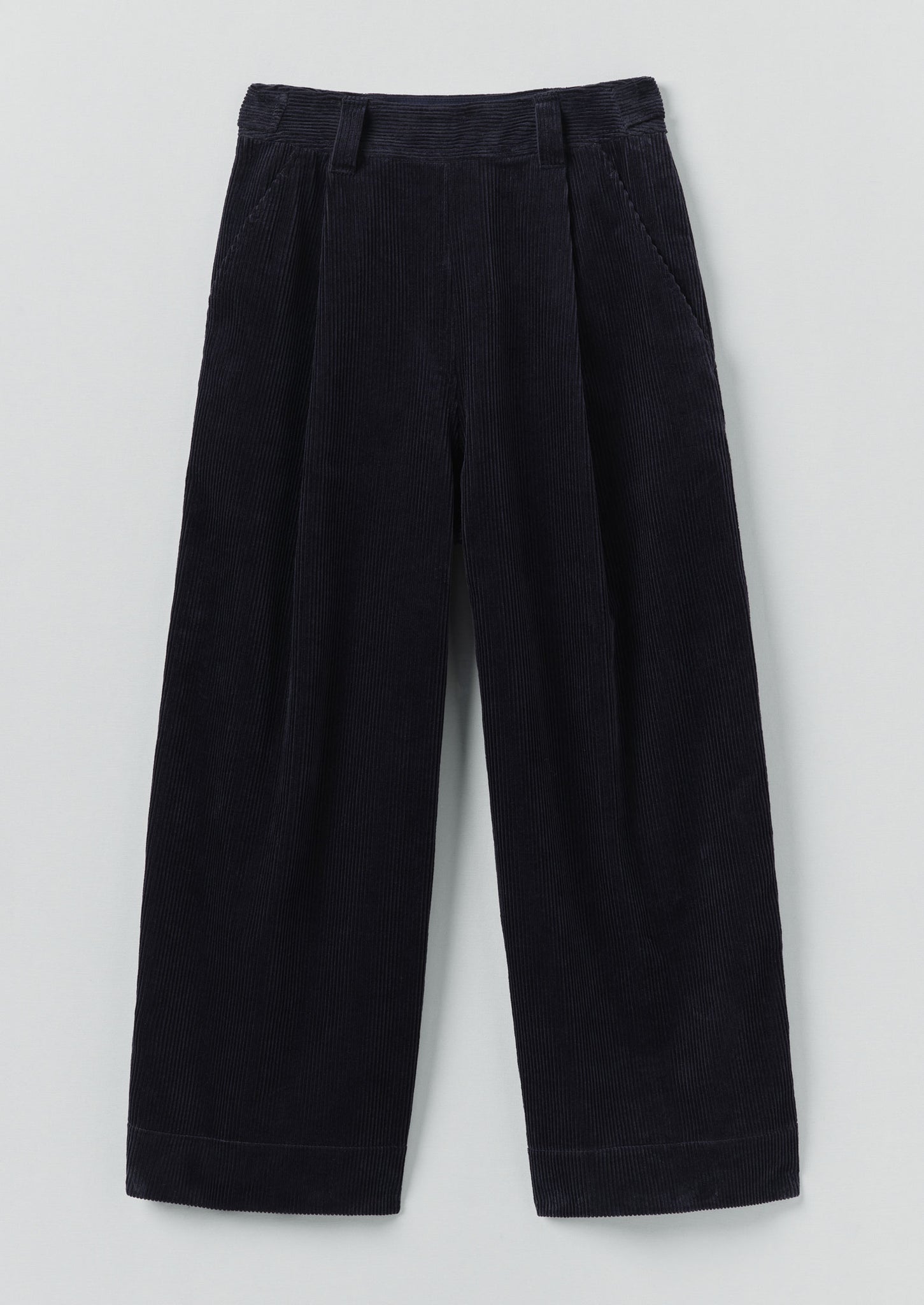 Organic Cord Pleat Front Trousers | Midnight