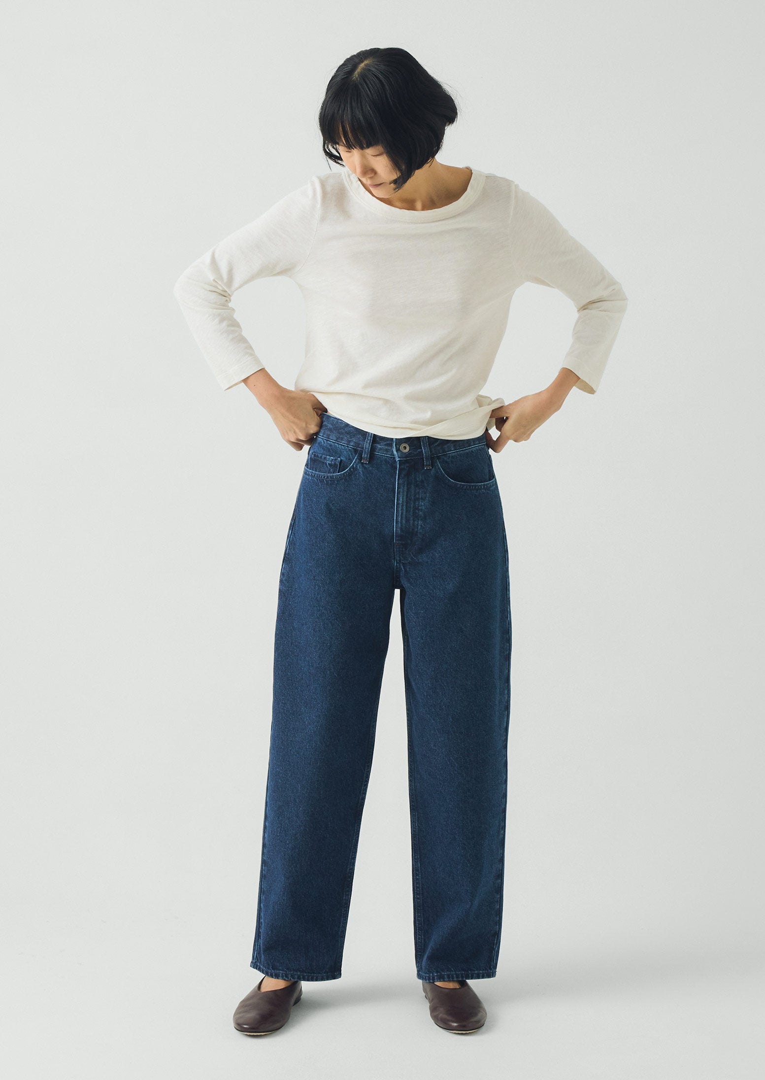 Indigo Denim Tapered Trousers | Mid Blue | TOAST