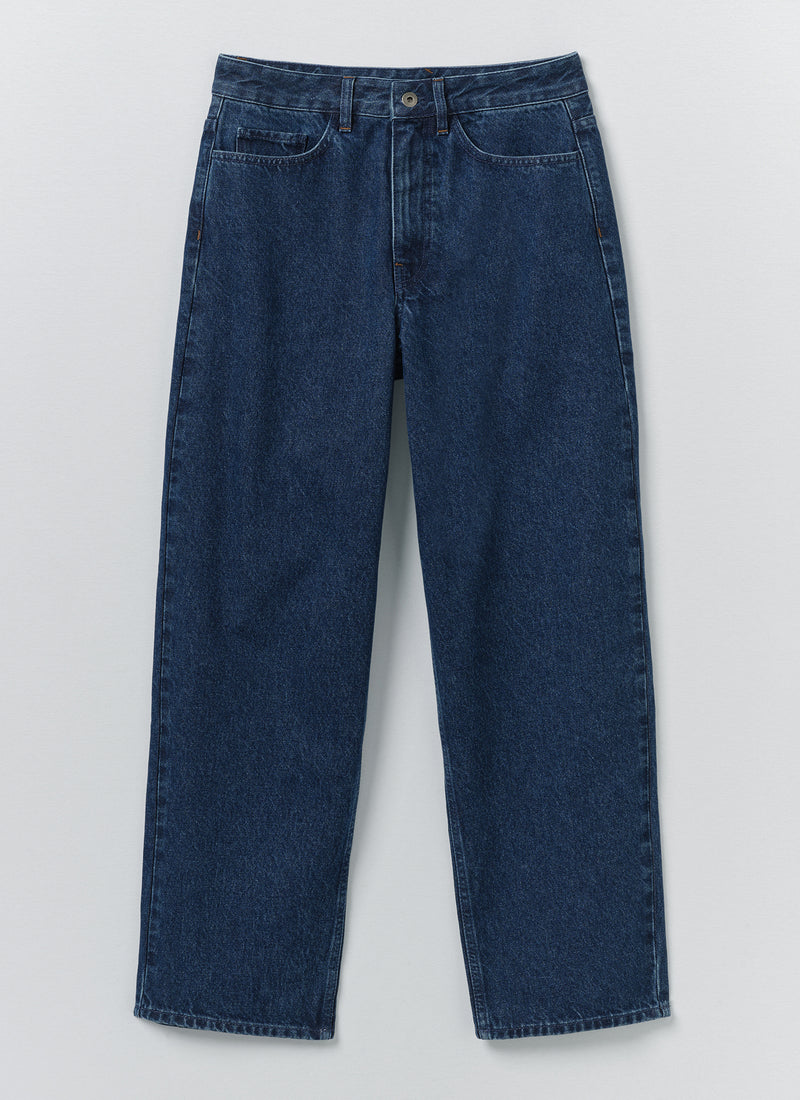Indigo Denim Tapered Trousers | Mid Blue