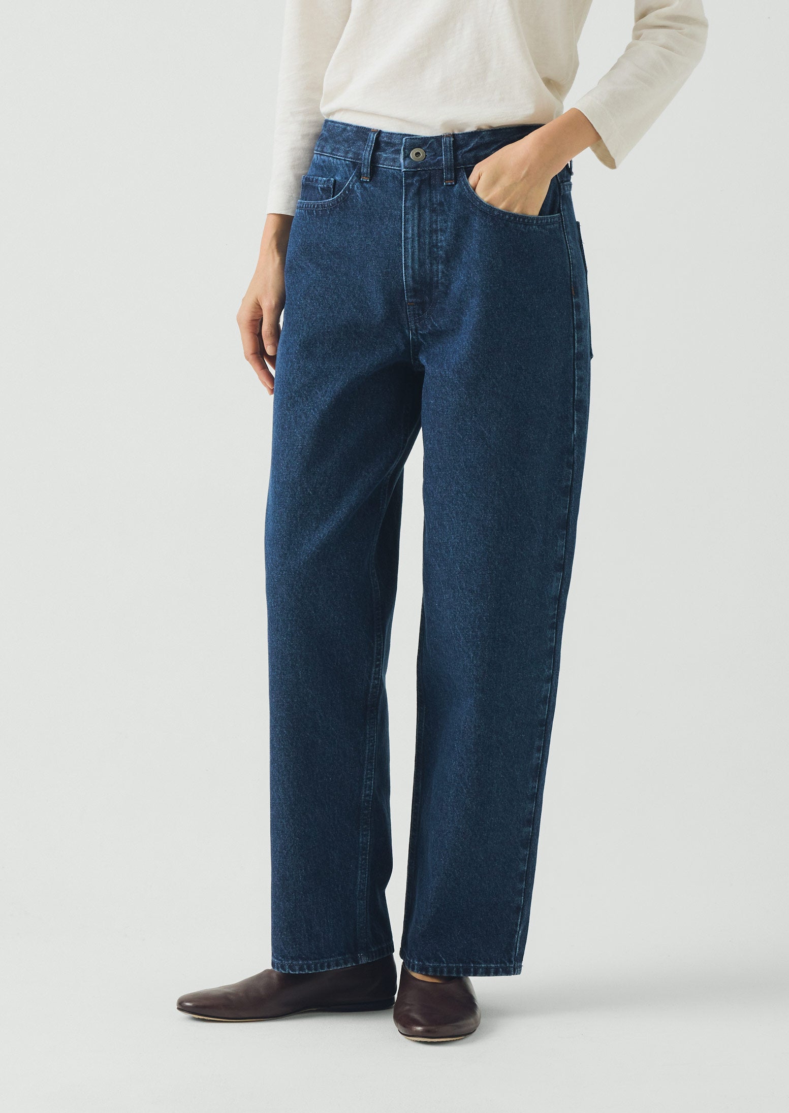 Indigo Denim Tapered Trousers | Mid Blue | TOAST