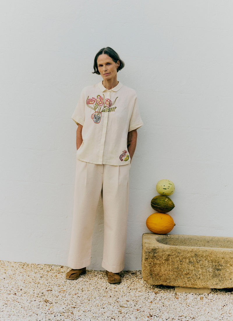 Pleat Front Cotton Trousers | Natural