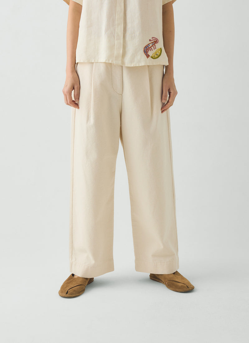 Pleat Front Cotton Trousers | Natural
