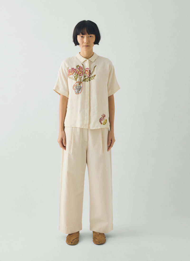 Pleat Front Cotton Trousers | Natural