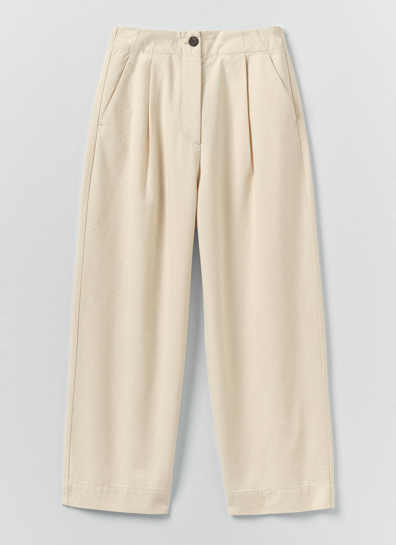 Pleat Front Cotton Trousers | Natural