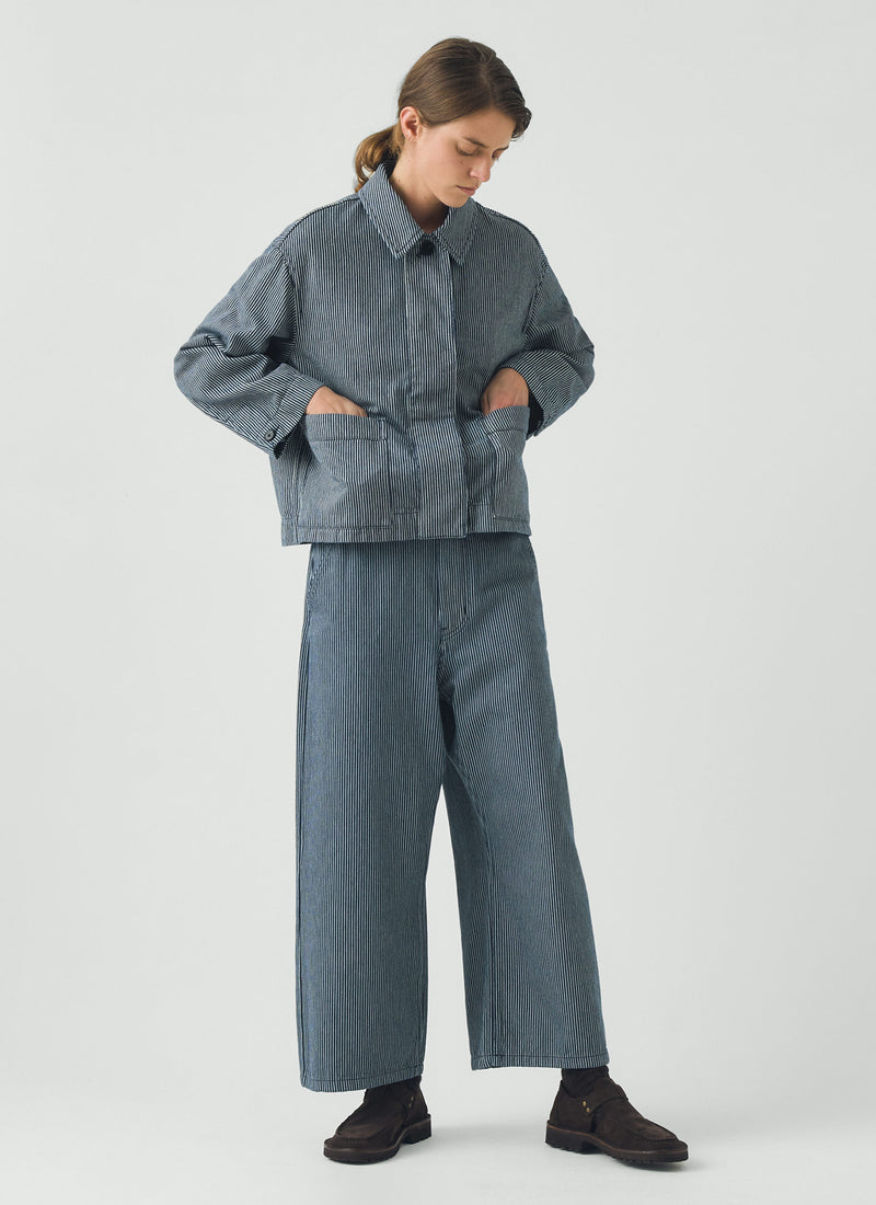 Hickory Stripe Denim Wide Leg Trousers | Ecru/Indigo