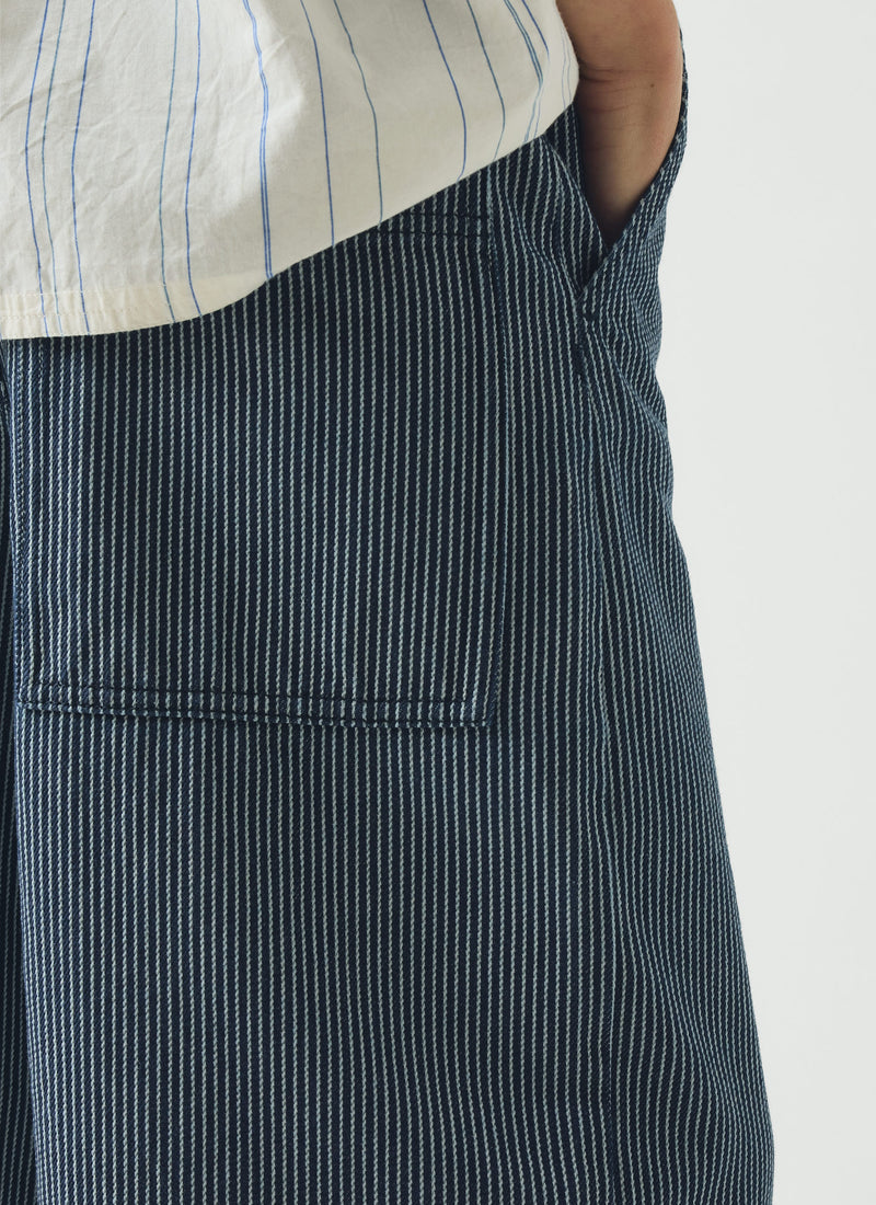 Hickory Stripe Denim Wide Leg Trousers | Ecru/Indigo