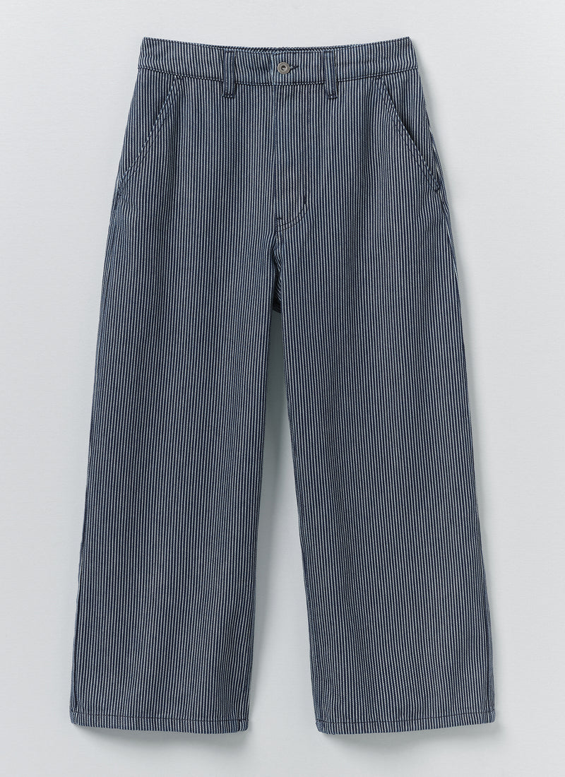 Hickory Stripe Denim Wide Leg Trousers | Ecru/Indigo