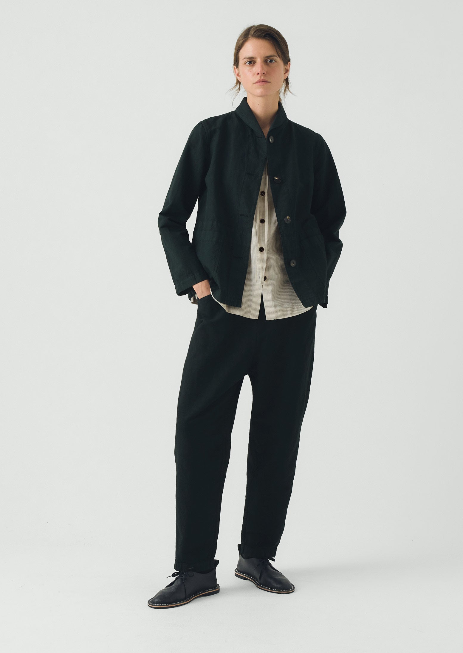 Alix Micro Houndstooth Cotton Linen Trousers | Oil Green | TOAST