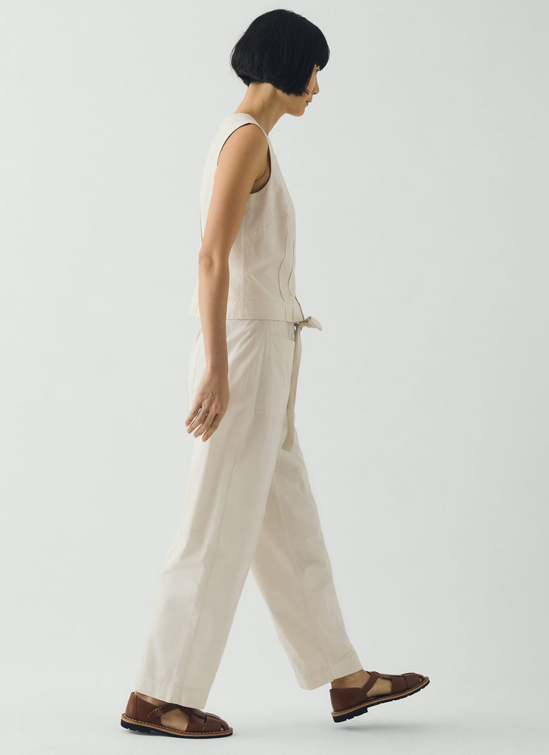 Cotton Twill Belted Trousers | Pebble