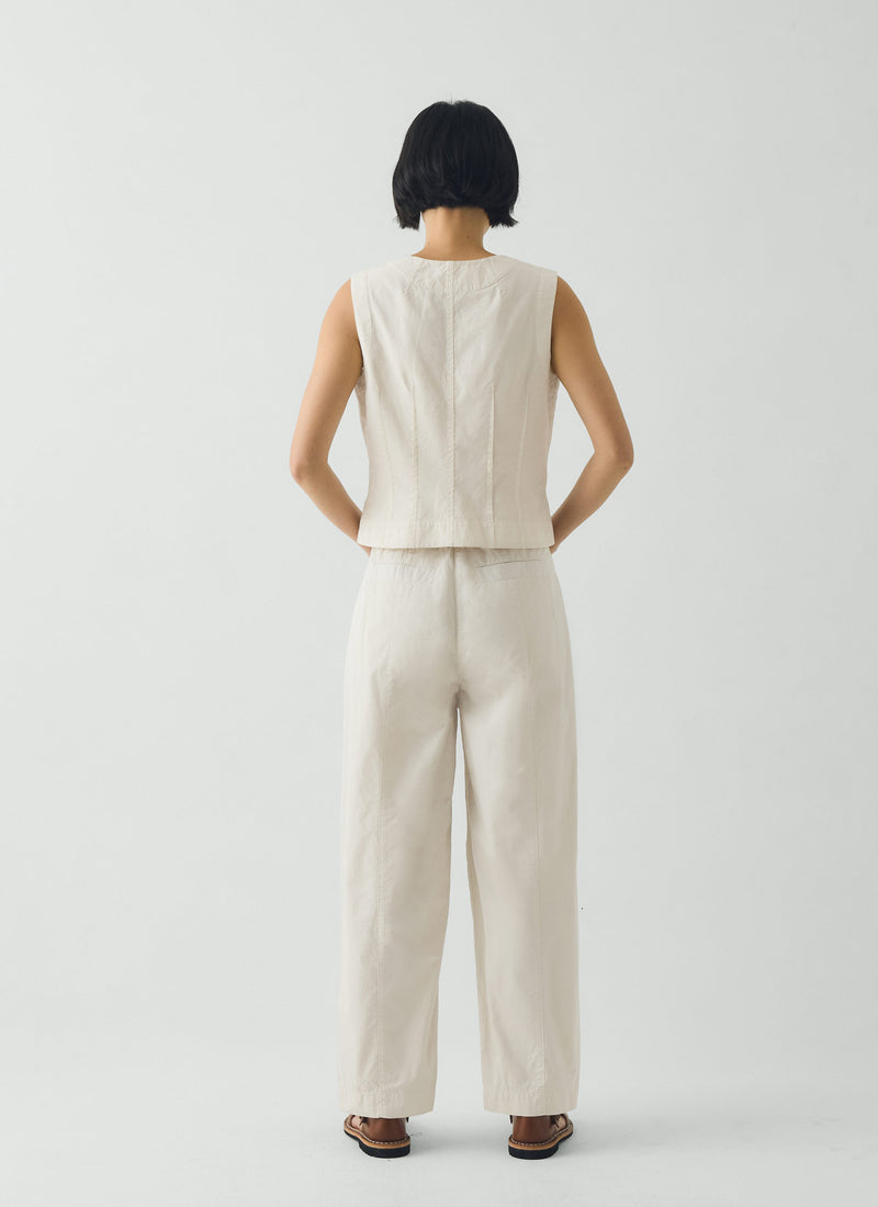 Cotton Twill Belted Trousers | Pebble