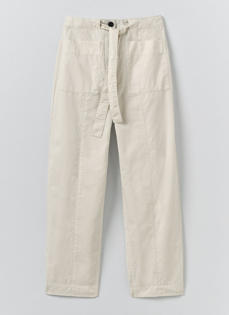 Cotton Twill Belted Trousers | Pebble