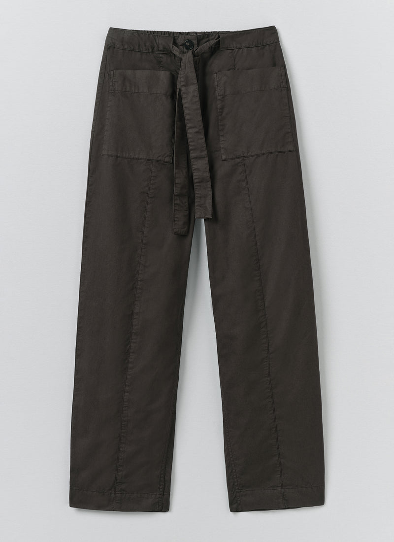 Cotton Twill Belted Trousers | Smoke