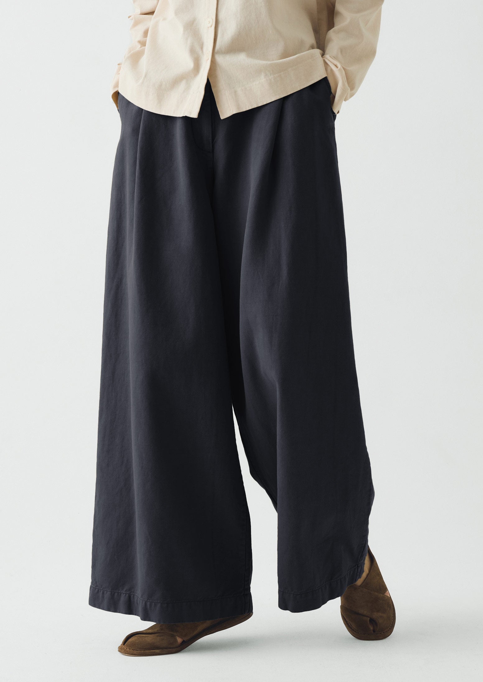 Wide Leg Cotton Linen Twill Trousers | Nile Blue | TOAST