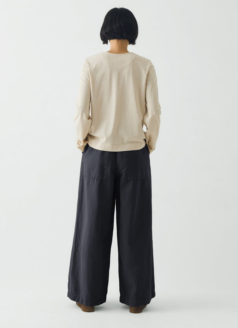 Wide Leg Cotton Linen Twill Trousers | Nile Blue