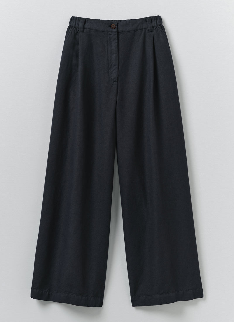 Wide Leg Cotton Linen Twill Trousers | Nile Blue