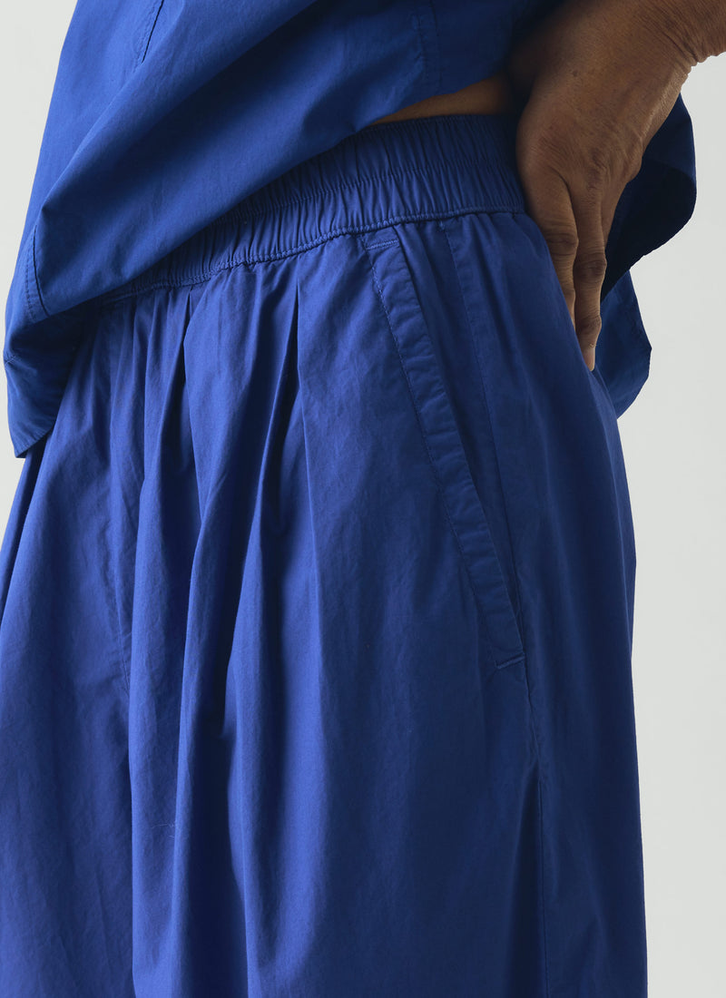Pleated Pull On Cotton Poplin Trousers | Carmine Blue