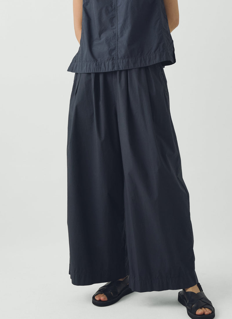 Pleated Pull On Cotton Poplin Trousers | Slate