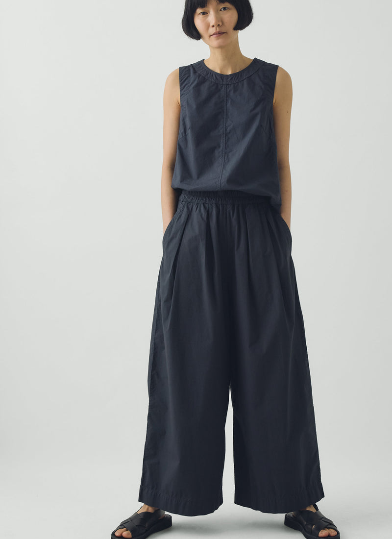 Pleated Pull On Cotton Poplin Trousers | Slate