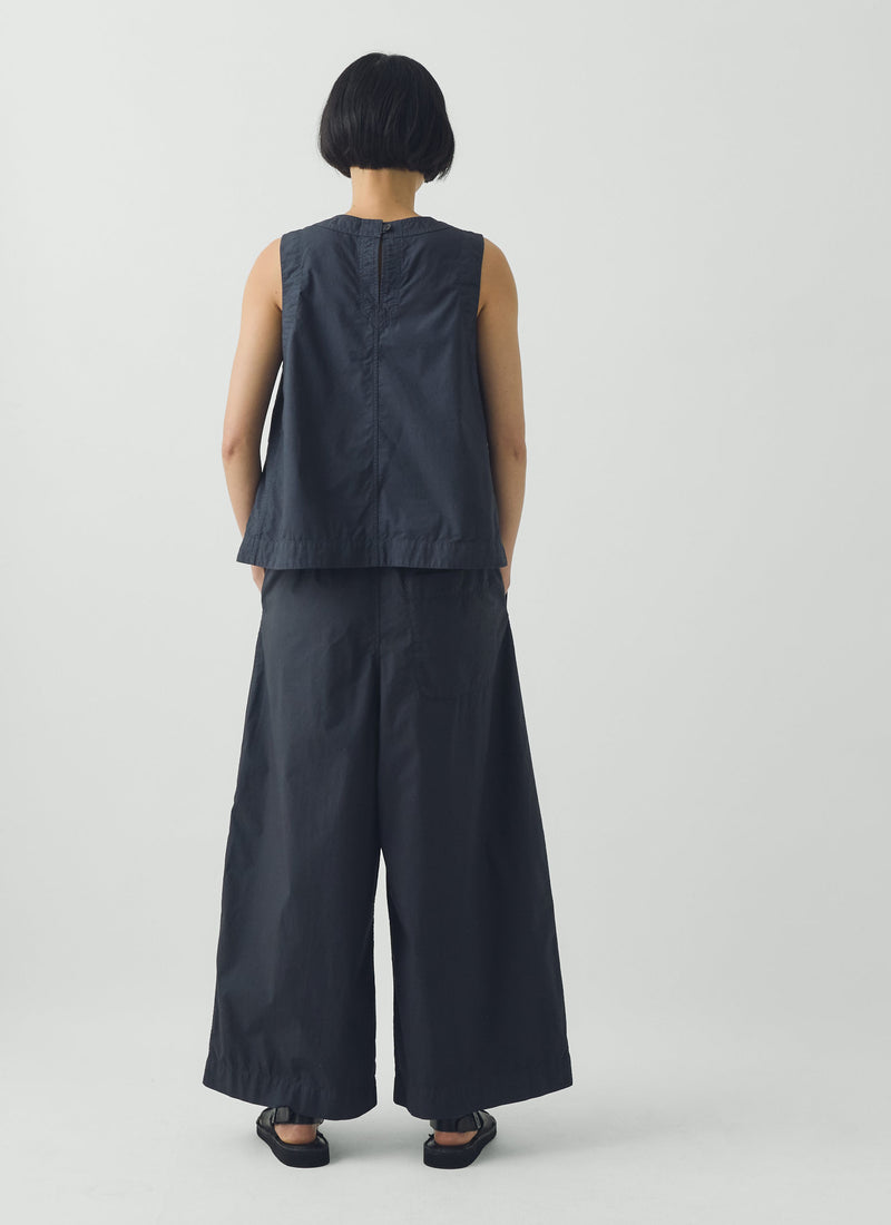 Pleated Pull On Cotton Poplin Trousers | Slate