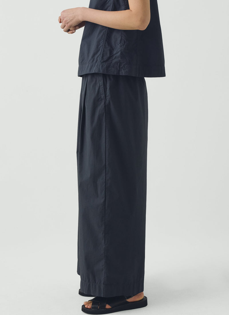 Pleated Pull On Cotton Poplin Trousers | Slate