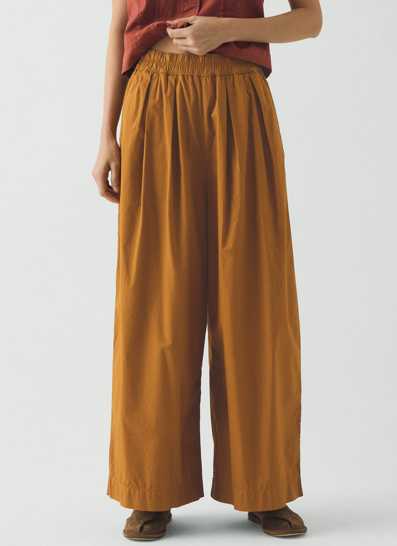 Pleated Pull On Cotton Poplin Trousers | Dhal
