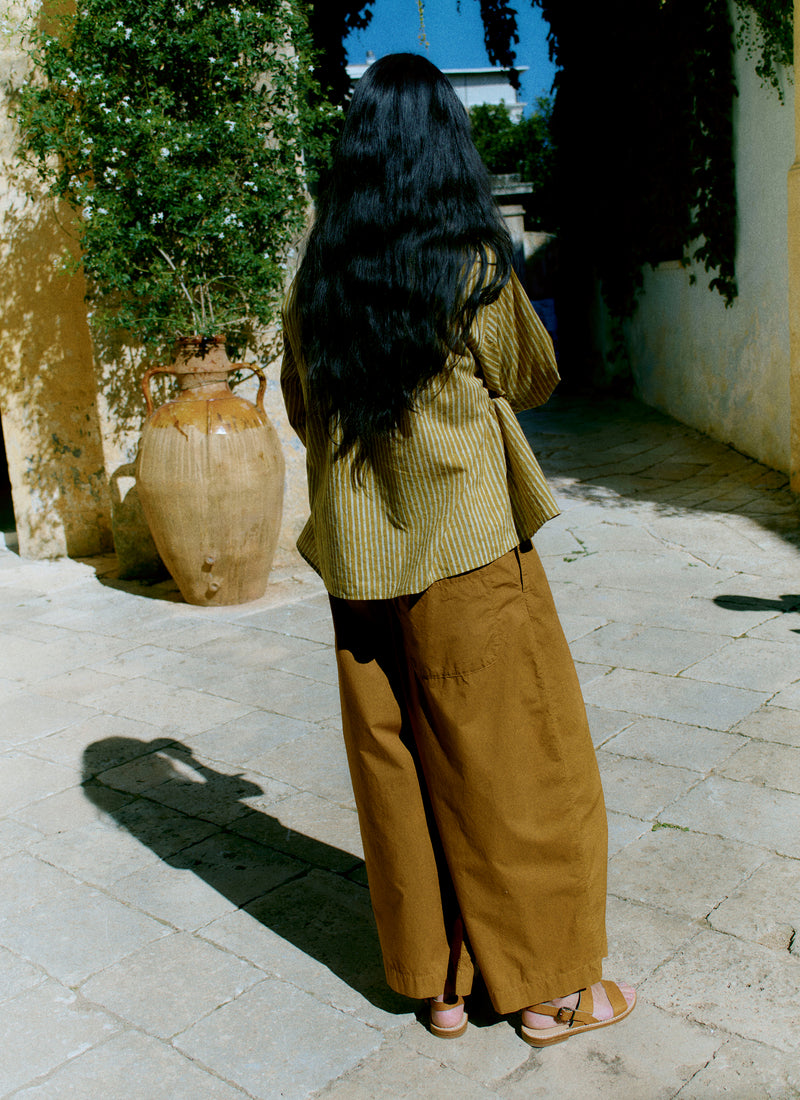 Pleated Pull On Cotton Poplin Trousers | Dhal