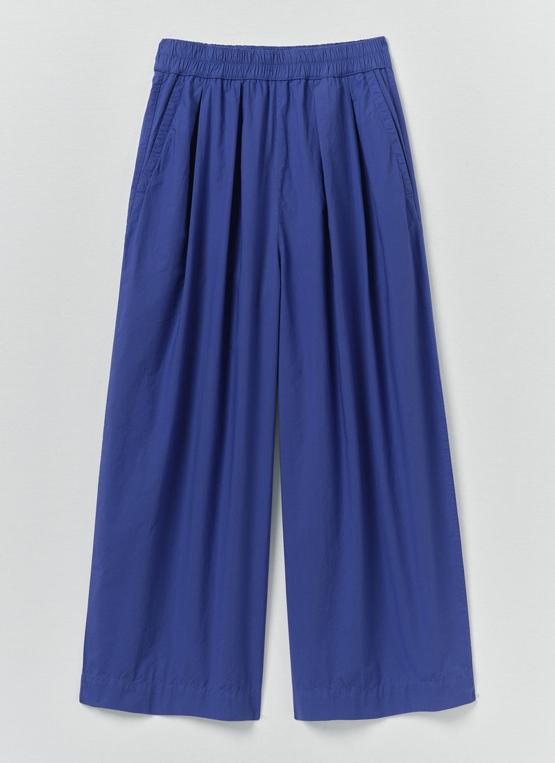 Pleated Pull On Cotton Poplin Trousers | Carmine Blue