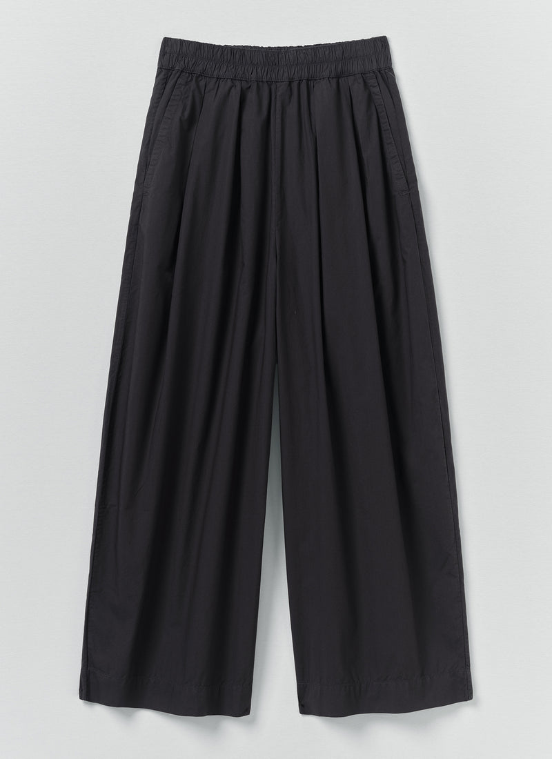 Pleated Pull On Cotton Poplin Trousers | Slate