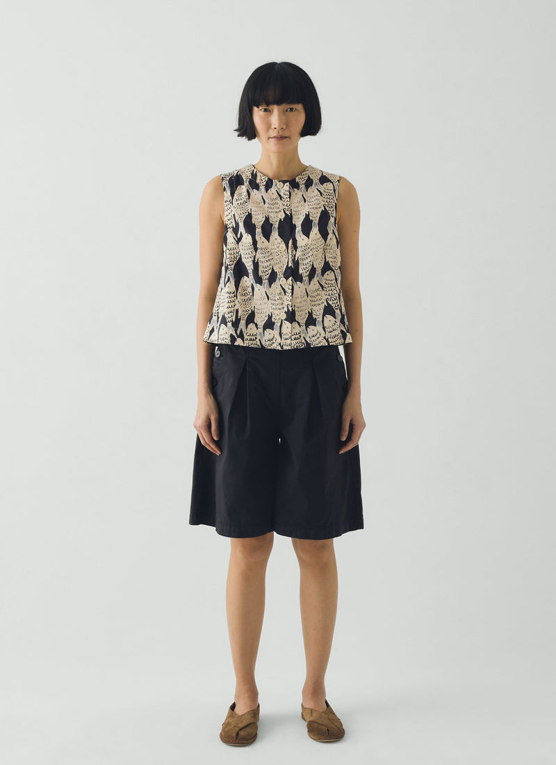 Pleat Front Cotton Twill Shorts | Slate