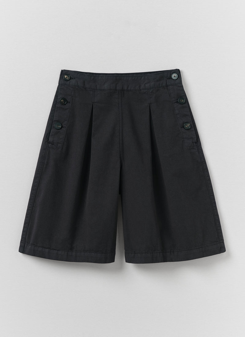 Pleat Front Cotton Twill Shorts | Slate