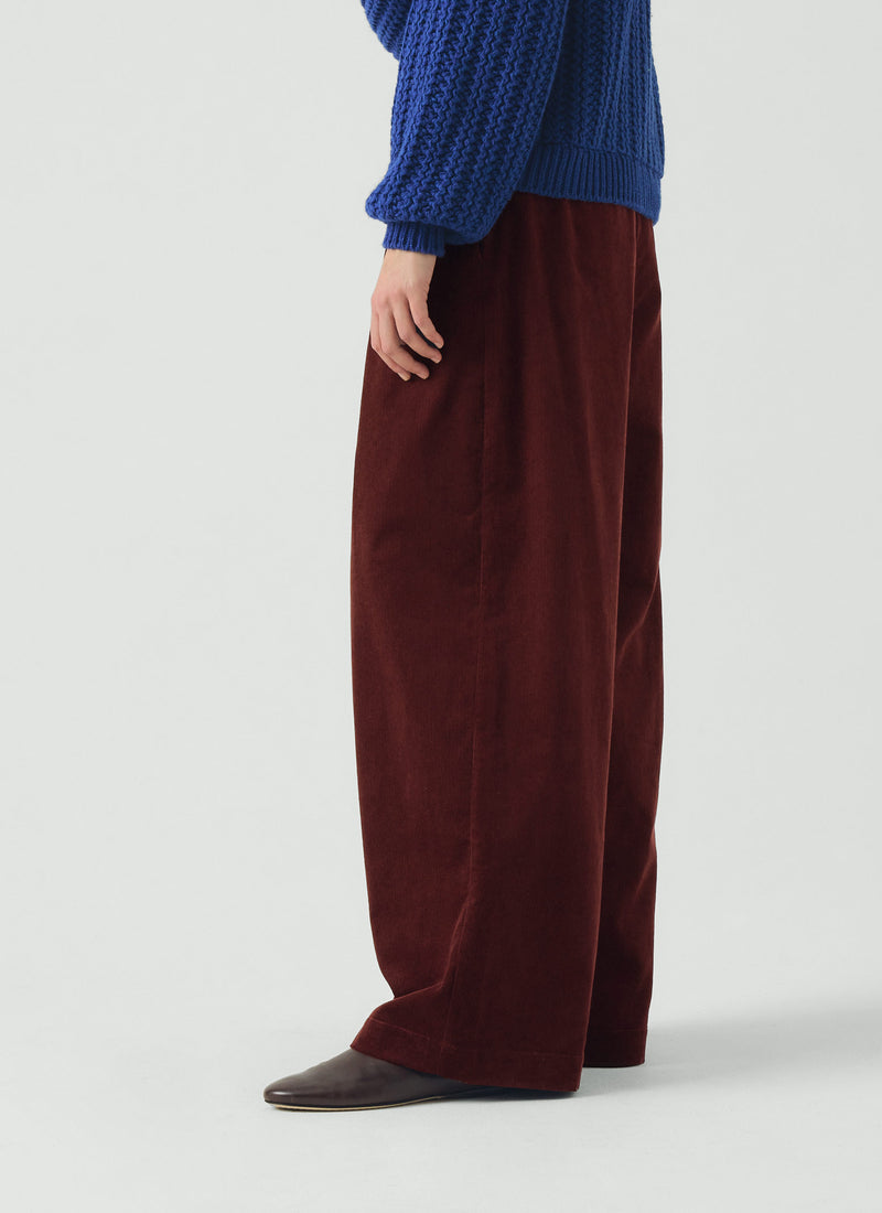 Organic Cord Box Pleat Trousers | Beetroot
